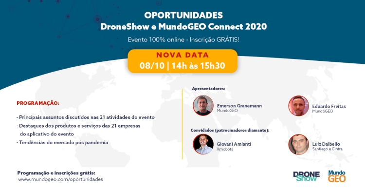 Webinar 8 de Outubro: oportunidades e destaques do MundoGEO Connect e DroneShow 2020