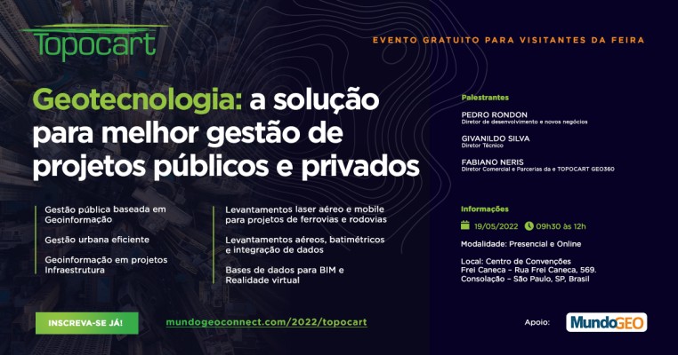 Workshop sobre Geotecnologia como solução para melhor gestão de projetos públicos e privados acontece em maio na capital paulista