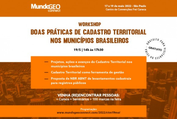 Workshop Boas Práticas de Cadastro Territorial nos Municípios acontece em maio na capital paulista
